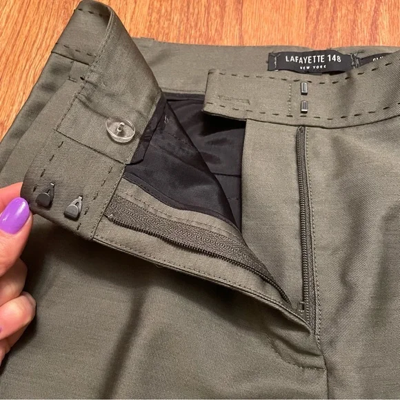 Lafayette 148 Clinton Dill Green Pickstitch Cuff Pants Trousers size 2